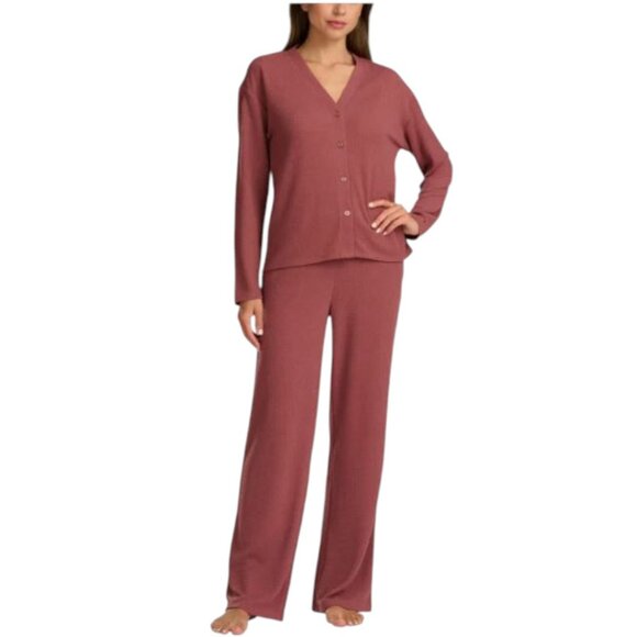 NEW Splendid Cardi and Open Leg Pant Set | Burgundy - Picture 1 of 3